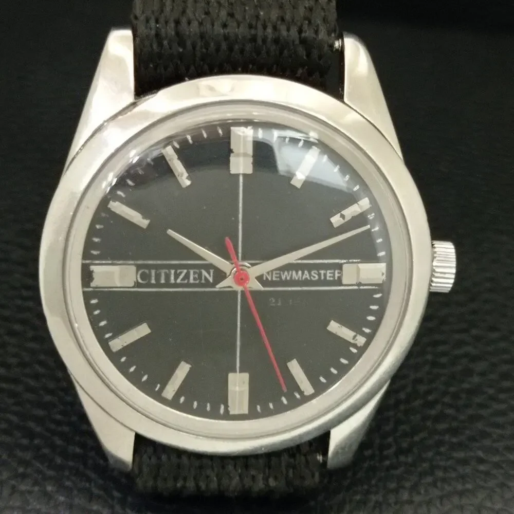 Vintage 1974 Citizen Manual Wound Mens Silver Watch & Red accents
